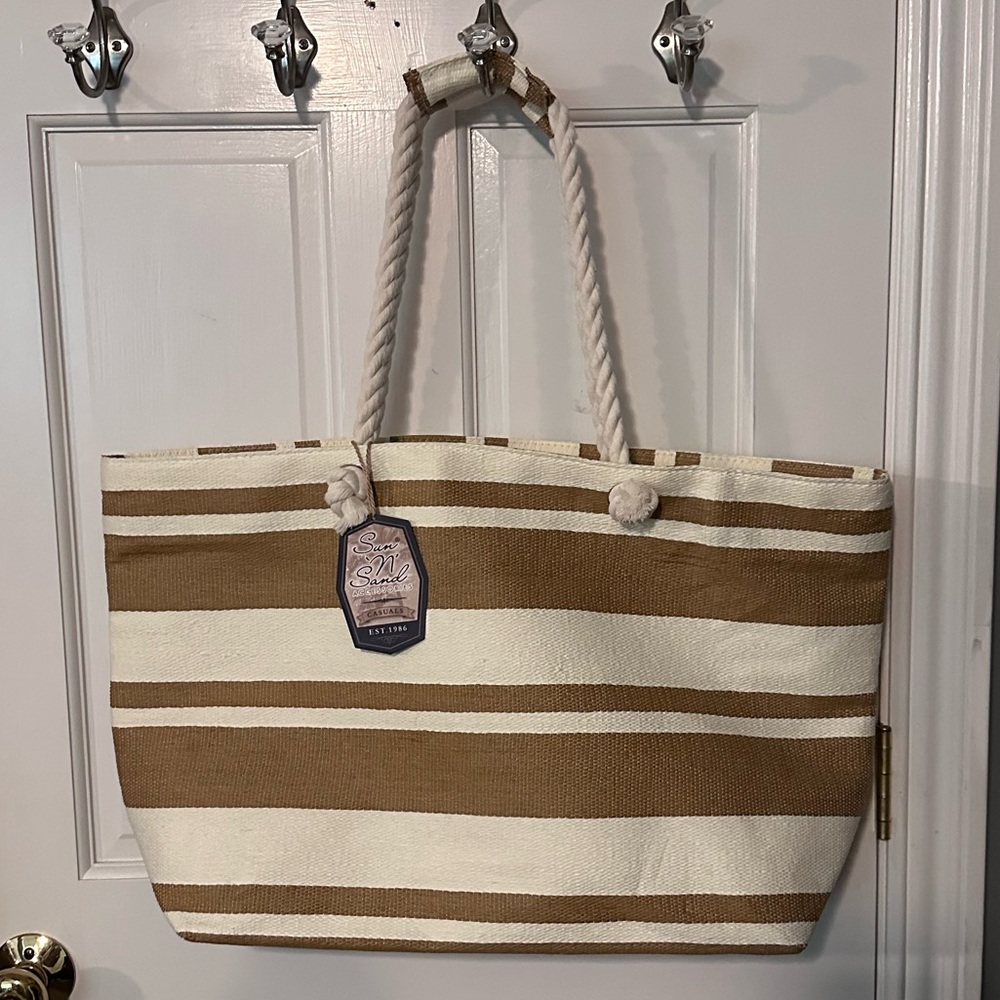 NEW Tan and Cream Striped Tote Bag